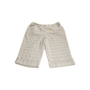 Danielle B. Womens Plaid Bermuda Shorts Tan Beige Cuffed Knee Length Size 16